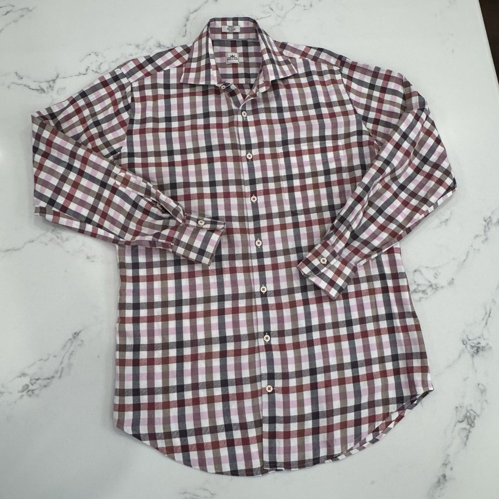 Peter Millar Dress Shirt Mens M Red Plaid Button Down Preppy Golf Luxury